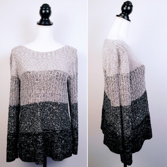 croft & barrow Sweaters - CROFT & BARROW Sweater, Gray Colorblock Cotton Acrylic Knit Long Sleeve, XXL